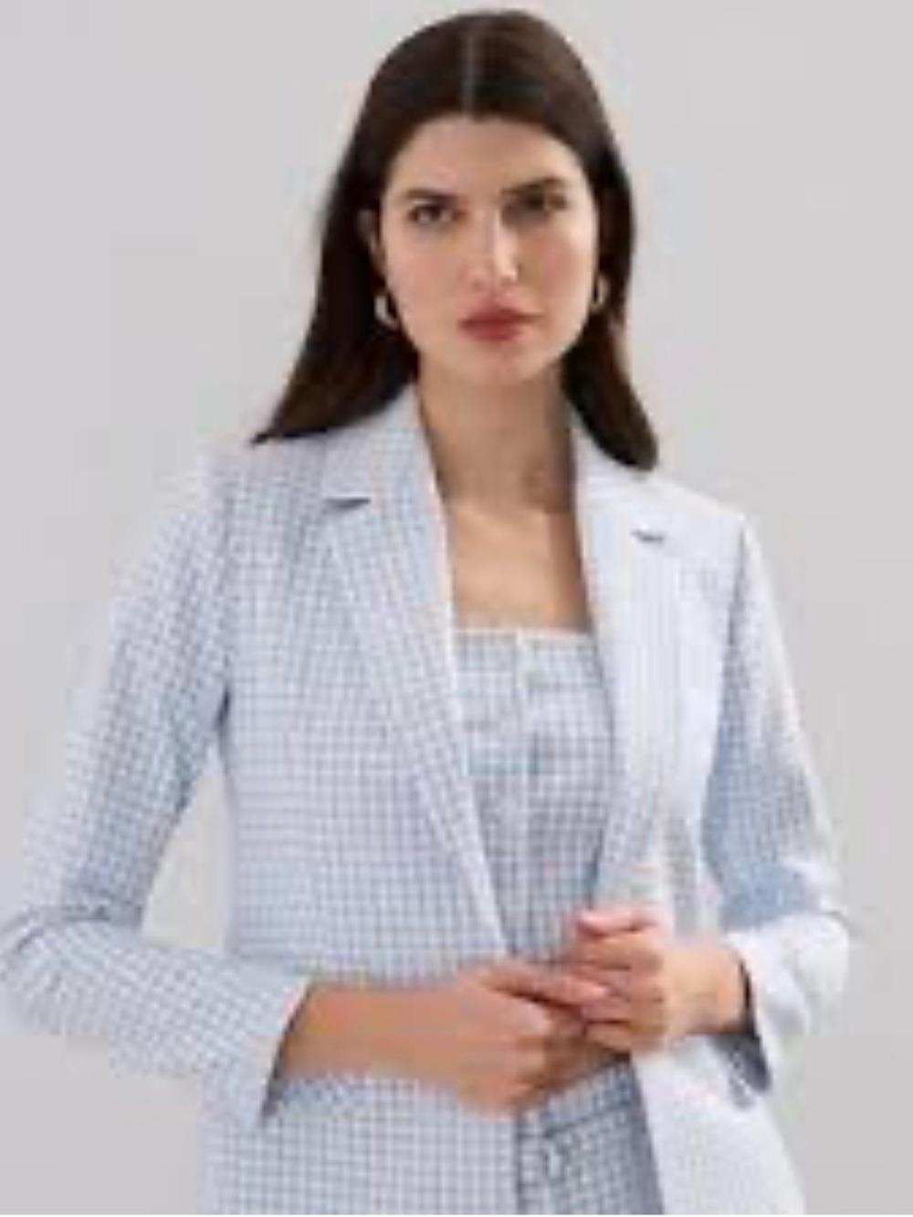 JULES & LEOPOLD LIGHT BLURE GINGHAM LINED SINGLE BUTTON BLAZER.